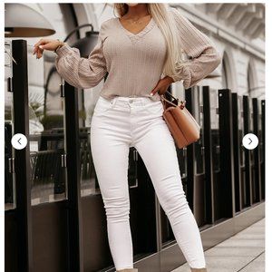 Taupe V Neck Blouse